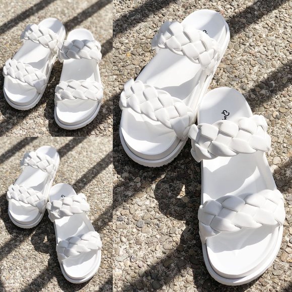 NEW White Braided Double Straps Slip On Platform Slides Slipper Sandals Shoes - Picture 6 of 13